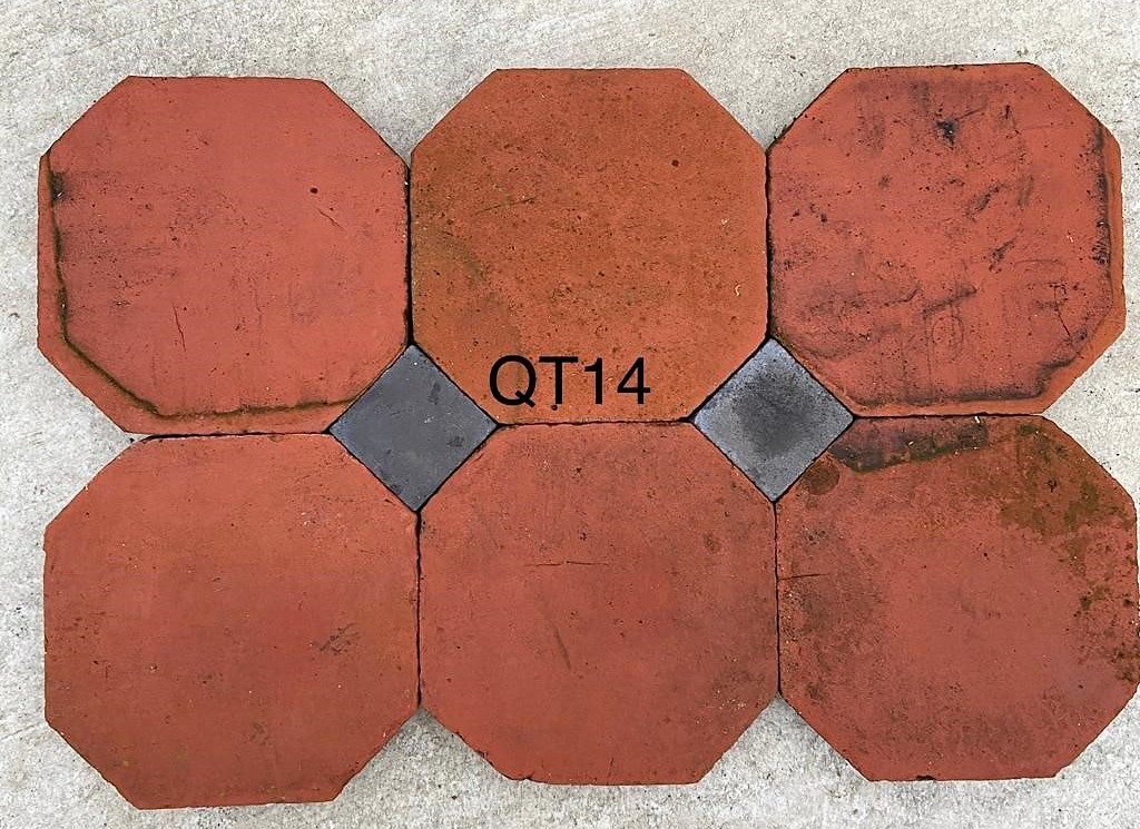 Quarry Floor Tiles With Blue Spacers, Orange Floor Tiles Uk